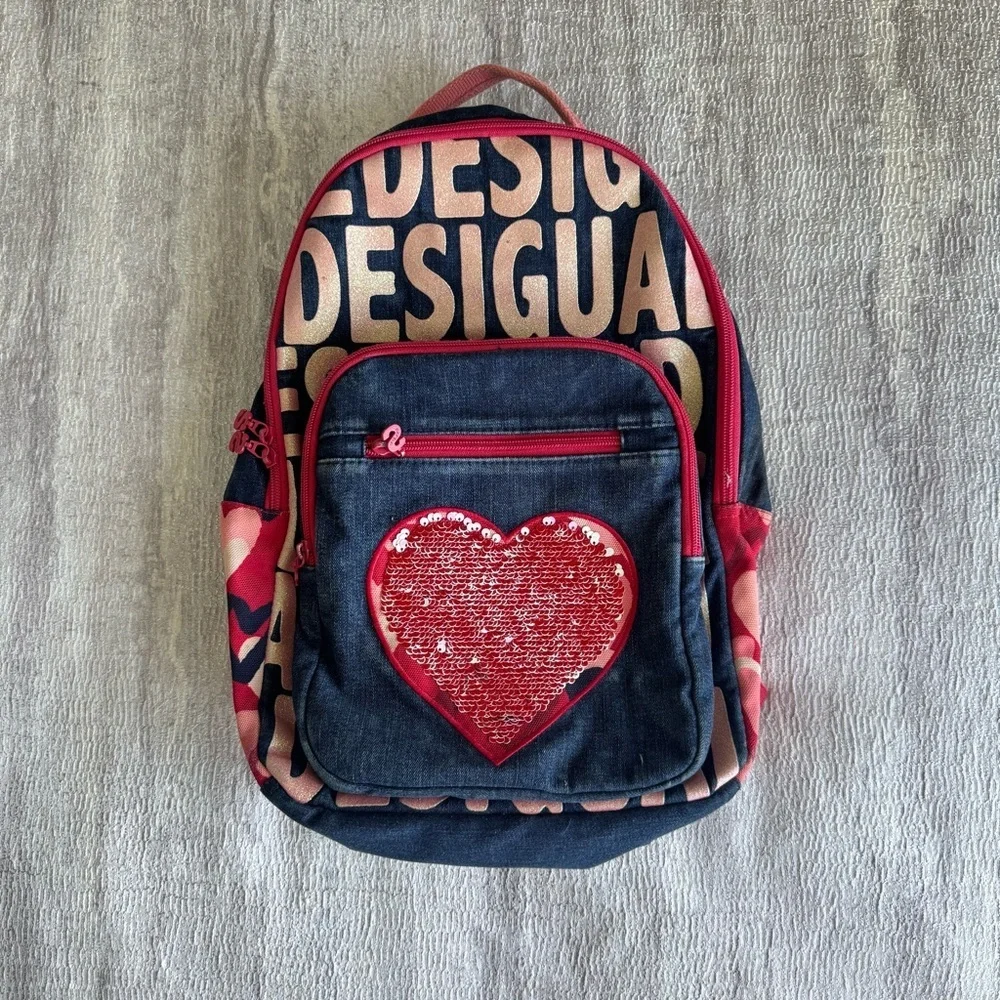 Desigual Kids Backpack with Red Heart and Blue Base